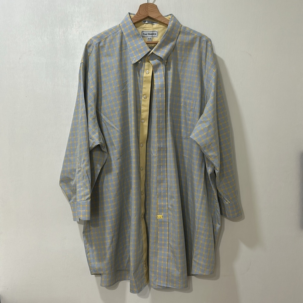 PAUL FREDRICK MENS CLASSIC FIT DRESS SHIRT YELLOW PLAID BUTTON DOWN Sz 20-35